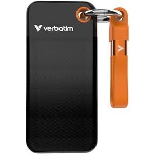 Verbatim Pocket SSD 1TB (Externe NVMe SSD, USB 3.2 Gen 2, tot 1.000 MB/s lees- en schrijfsnelheid, draagbare harde schijf voor Mac, PC & gameconsole, zwart/oranje)