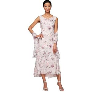 Alex Evenings Women's Sleeveless Printed Chiffon Dress with Shawl, Blush Multi, 16