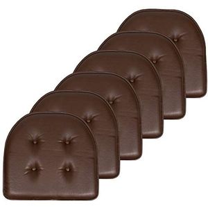 Sweet Home Collection Stoel Kussen Memory Foam Pads Tufted Slip Antislip Antislip Rubber Terug U-vormige 17 ""x 16"" Seat Cover, 6 Pack, Faux Leather Chocolade Bruin