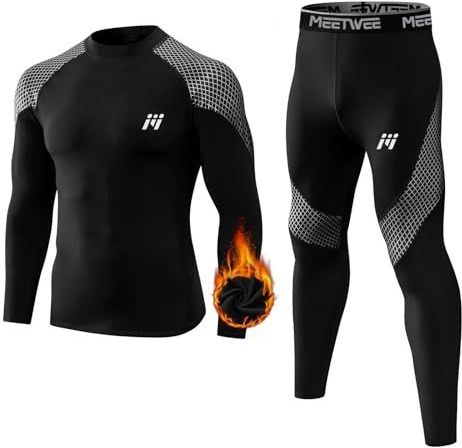 MEETWEE - Thermo-ondergoedset - Zwart - Lange Mouwen en Broek - Compressieset