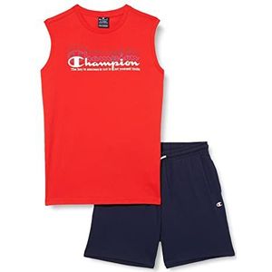 Champion Legacy Graphic Shop Double Logo S/L T-shirt & shorts set voor kinderen en jongeren, (rood/marineblauw), 13-14 Jaar