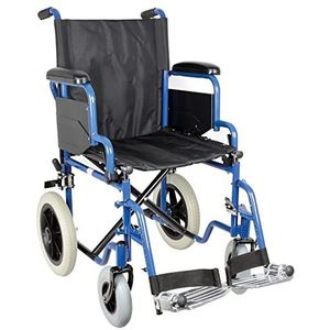 GIMA Essex kinderwagen, rolstoel voor senioren en gehandicapten, stof zwart, frame blauw, zitvlak 51 cm.