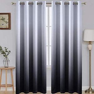 SimpleHome 213 cm lang ombre verduisterende gordijnen verloop wit en zwart kamer verduistering oogjes bovenste panelen thermisch geïsoleerde tule raamgordijnen voor woonkamer/slaapkamer (zwart, 122 W