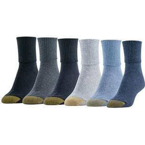 GOLDTOE Dames Classic Turn Cuff Sokken 6 Pack, Grijs/Blauw Mix (6 paar), Medium