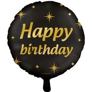 PD-Party 7031815 Decoratief Party Folie Ballonnen | Natuurlijk Rubber (Latex) - Goud/Zwart Happy birthday, Diameter 46 centimeter