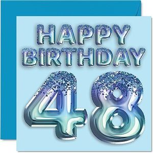 48e verjaardagskaart voor mannen - blauwe glitter feestballon - gelukkige verjaardagskaarten voor 48 jaar oude man vriend vader broer oom neef, 145 mm x 145 mm achtenveertigste achtenveertigste