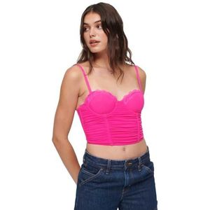 Superdry Ruched Mesh Crop Corset Top W6011801A Pink Glow Maat 12, Dames - bovenkleding, 38