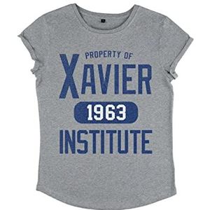 Marvel Dames X-Men-Varsity Rolled Sleeve T-Shirt, Melange Grey, S, grijs (melange grey), S