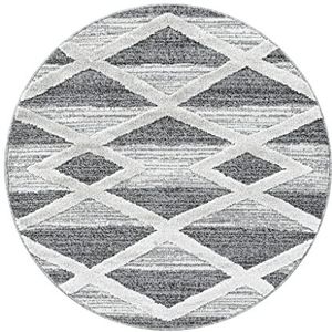 Muratap Pisa Modern Design Vloerkleed, laagpolig tapijt met zacht, hoogpolig, boho-stijl, kleurecht, geluidsisolerend en waterafstotend, grootte: Ø 80 cm - rond, kleur: grijs