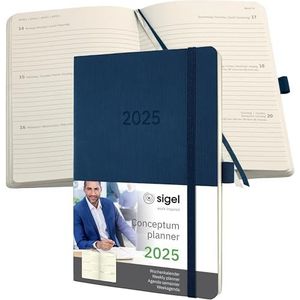 SIGEL C2532 afsprakenplanner weekkalender 2025, ca. A5, donkerblauw, softcover, 192 pagina's, elastiek, penlus, archieftas, PEFC-gecertificeerd, conceptum