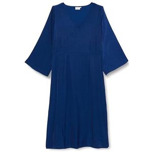 Kaffe Curve Plus-Size damesjurk, V-hals, 3/4 mouwen, getailleerde pasvorm, zacht satijn, Beacon Blue, 42