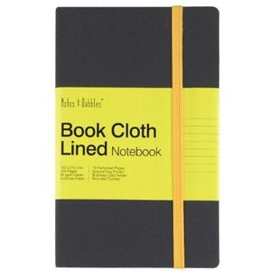Notes & Dabbles LUNCGLL002 - Luna, groot gelinieerd stoffen notitieboek, grijze cover, nieuwe visitekaartjeshouder, geel
