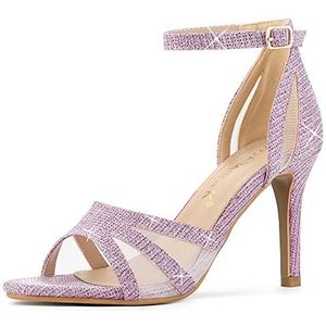 Allegra K Vrouwen Glitter Enkelband Stiletto Hakken Sandalen, Paars, 40 EU