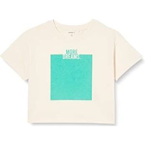 NAME IT Girl's NKFLARISSE SS Boxy TOP Box T-shirt, Buttercream/Print: Emerald, 116