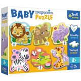 Trefl Primo - Safari, Puzzle Baby Progressive - 6 grote vormpuzzels met dieren, van 2 tot 6 elementen, dikste karton, grote elementen, vriendelijke puzzelvorm, voor kinderen vanaf 2 jaar