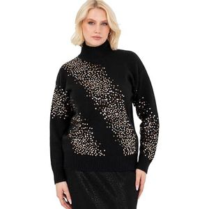 Lovedrobe Dames pailletten trui dames trui hoge hals lange mouw verfraaid elastische taille manchetten pullover gebreide kleding, zwart 16-18, Zwart, 42-44