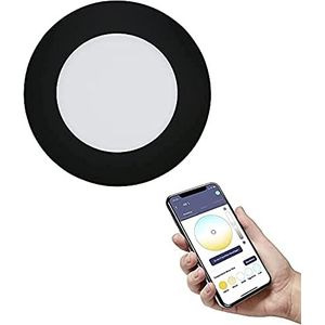 EGLO connect.z Smart Home LED badkamer inbouwspot Fueva-Z, Ø 120 mm, ZigBee, app en spraakbesturing, lichtkleur instelbaar, dimbaar, metalen zwart, IP44