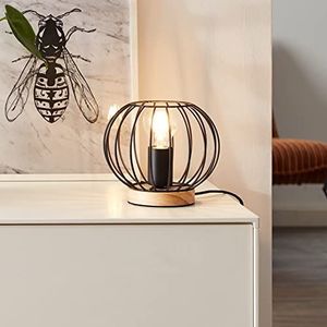 Brilliant Tafellamp in neo-retrostijl - decoratieve tafellamp met snoerschakelaar voor kantoor, slaapkamer of woonkamer van metaal/hout, in zwart/hout - Ø 20cm