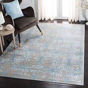 SAFAVIEH Traditioneel tapijt voor woonkamer, eetkamer, slaapkamer - Isabella Collection, korte pool, denim blauw en ivoor, 91 x 152 cm