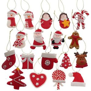 Hvfun Kerstboom Ornamenten Set -18 Unieke Vakantie Ornamenten, Klei Materiaal, Charmante Rode en Witte Kerst Set, Feestelijke Opknoping Ornament Set