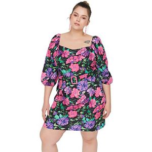 Trendyol Dames Mini Bodycon Regular Plus Size Jurk, Multi-Color, 44, Meerkleurig