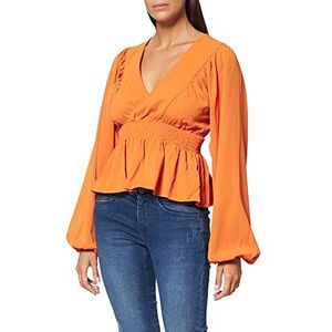 NA-KD dames gesmokte taille blouse, oranje, 46