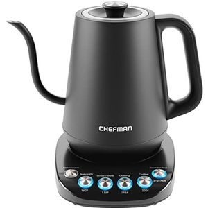 Chefman Precision Control Gooseneck Rapid Boil Kettle, Interne Custom Temperatuurregeling en 6 One-Touch Presets, Boil-Dry Protection Auto Shut-Off for Safety, For Giet Over Coffee and Thee, Black