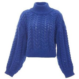 myMo Dames all-match-gebreide trui met rolkraag polyester koningsblauw maat M/L, koningsblauw, M