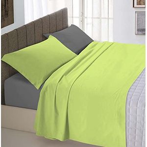 Italian Bed Linen Natural Color beddengoedset, 100% katoen, zuurgroen/rook, dubbel