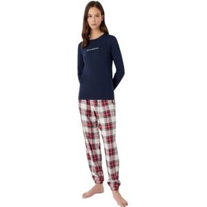 Emporio Armani Pajama's voor dames, Tartan Christmas Viscose Pajama Set (2 stuks), Check Cream/Marine/Robijn, XL