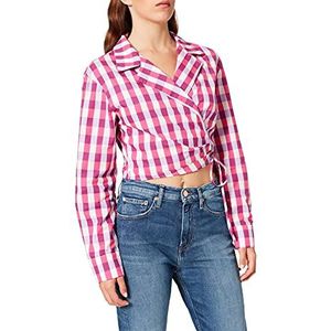 NA-KD Overlap Cropped Shirt voor dames, Roze Check, 36 NL