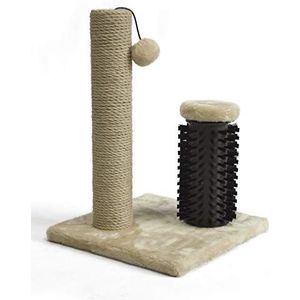 Amazon Basics Krabpaal voor katten met kwastjes, 30,9 x 30,9 x 42 cm, voor kittens, beige