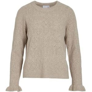 Vila Dames Vijacia O-hals L/S Flounce Knit Top, Natural Melange, M