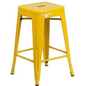 Flash Furniture 61 cm hoge rugvrije van metaal, zwart, binnen/buiten, toonbank, hoge kruk met vierkante zitting, metaal, geel, 4 stuks