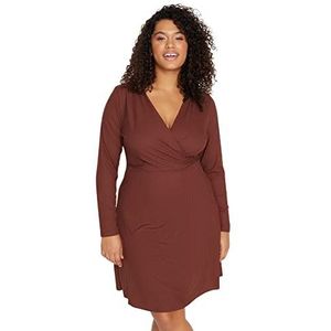 Trendyol Vrouwen Plus Size Mini Skater Slim fit Knit Plus Size Jurk, Bruin, 2XL, Bruin, XXL