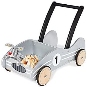Pinolino Learn-Walking Trolley Kimi, met remsysteem, geschenkwagen met rubberen houten wielen voor kinderen 1-6 jaar, hout, zilver