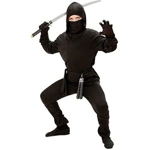 Widmann - Ninja-kostuum voor kinderen, jas met kap, broek, riem, masker, arm- en beenbanden, themafeest, carnaval