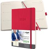 SIGEL C2434 afsprakenplanner weekkalender 2024, ca. A5, rood, softcover, 192 pagina's, elastiek, penlus, archieftas, PEFC-gecertificeerd, Conceptum