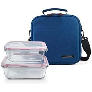 Iris Barcelona - Basic Lunch Bag, koeltas, 3,8 l en 2 glazen deksels, 570 + 840 ml, blauw