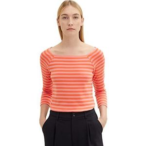 TOM TAILOR Dames T-shirt 1035398, 31602 - Pink Red Stripe, XXS