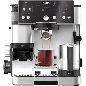 Ninja Luxe Essential 2-in-1 Koffiezetapparaat, Latte, Cappuccino & Espressomaker Met Ingebouwde Koffiemolen & melkschuimer, Gebruiksvriendelijk, 2 Geautomatiseerde Opschuimstanden, Zilver, ES501EU