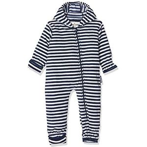 Playshoes Baby fleece overall, ademende unisex jumpsuit voor jongens en meisjes, met lange ritssluiting en capuchon, maritiem gestreept