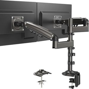 HUANUO Dubbele Monitorsteunen Pasvorm 13""-32"" LCD/LED scherm, Twin 360 ° Rotatie Hoogteverstelbare Gasveer Arm Stand, 2 Bevestigingsopties, VESA 75/100