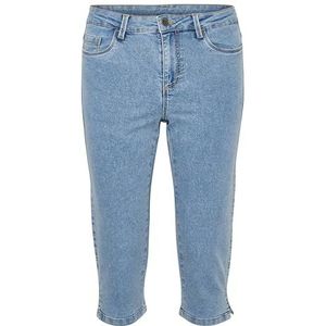 KAFFE Dames Jeans Capri Below Knee Length Slim Fit Midrise Waist 5 Zakken, Light Blue Washed Denim, 44