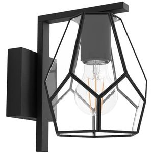 EGLO Wandlamp Mardyke, 1-lichts industrieel muurlamp voor woonkamer en slaapkamer, lamp wand binnen van helder glas, zwart metaal, wandverlichting met E27 fitting