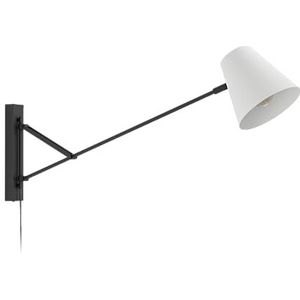 EGLO Wandlamp Forcadet, muurlamp voor binnen met zwenkarm, leeslamp voor woonkamer en slaapkamer, wandverlichting van zwart metaal en grijs textiel, E27 fitting