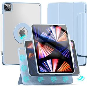 iPad Pro 11 hoesje voor 3e/2e generatie, 720 draaibare krachtige magneet, 2 in 1 afneembare doorzichtige doorzichtige hoes en premium suède beschermhoes Smart Folio, Haze blauw