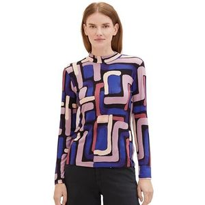 TOM TAILOR T-shirt met lange mouwen voor dames, 33970 - Zwart Abstract Design, XL