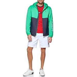 Tommy Hilfiger Heren kleur geblokkeerd logo regen slicker jas, Aqua Groen/Navy Kleurblok, XL
