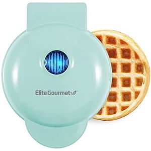 Elite Gourmet EWM015M Elektrisch mini-wafelijzer met anti-aanbaklaag, Belgische wafels, compact ontwerp, hashbruin, keto, snacks, sandwich, eieren, gemakkelijk schoon te maken, mint